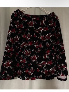 Black Floral A-Line Skirt with Red Rose Print